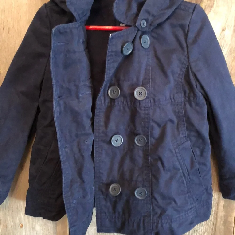GapKids Cotton Hooded Pea Coat in Navy Blue Size XS 4-5 Girls